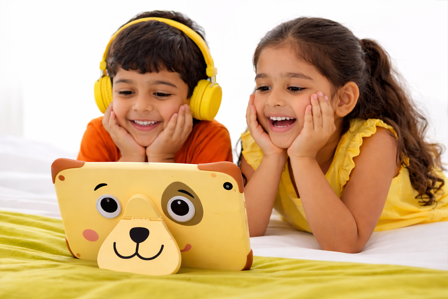 children enjoying a dog themed tablet